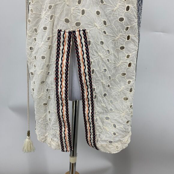 Artelier Nicole Miller Tank Top Women P Petite Embroidered Fringe Lace Up Tassel - Picture 6 of 14